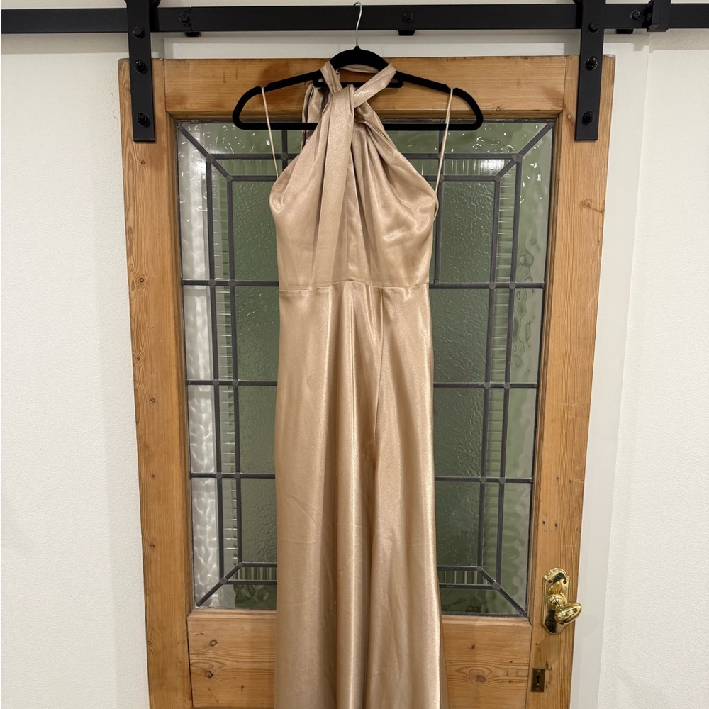 Birdy Grey Taupe Maxi Satin Gown